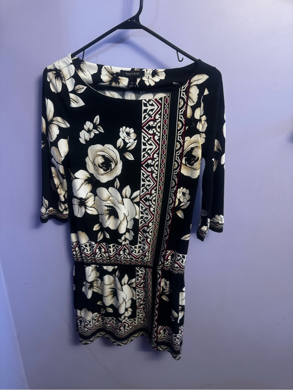 White House Black Market Black Floral Border Midi Dress